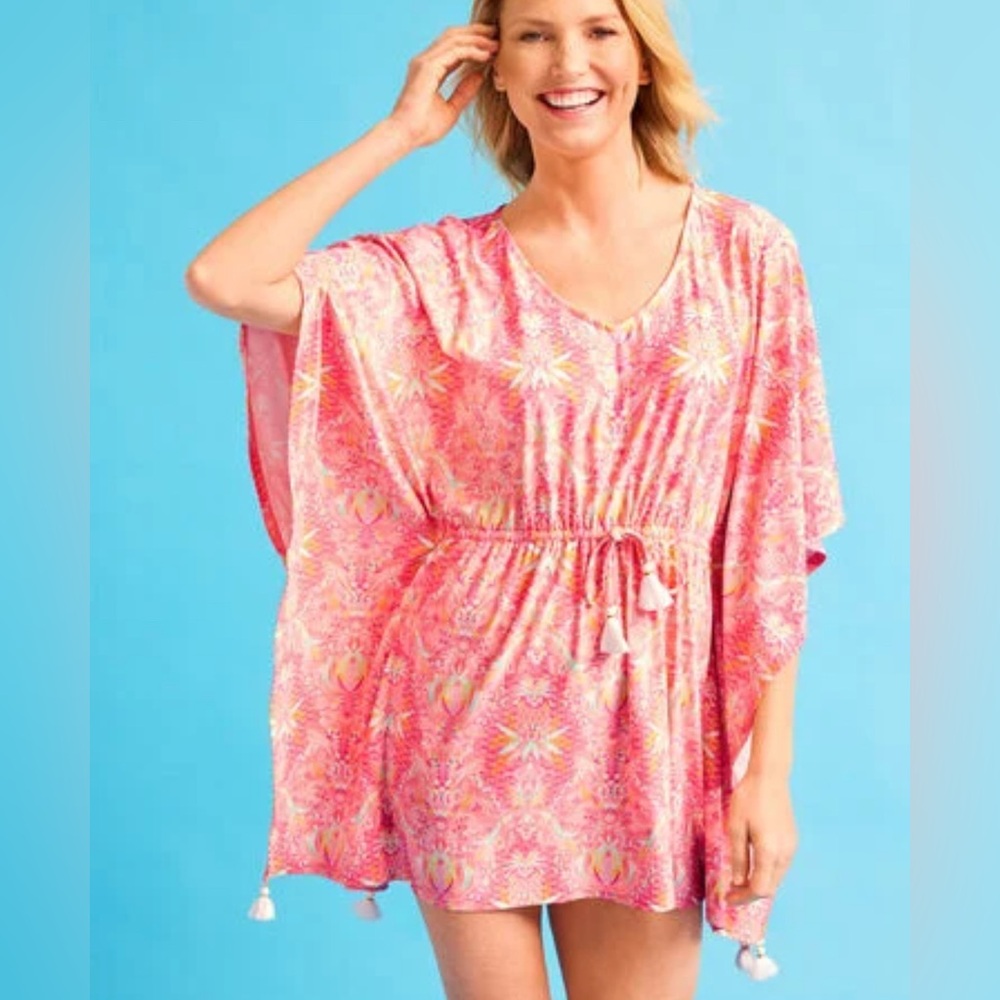 Talbots X Cabana Life Printed Oversized Swim Coverup with Tassels